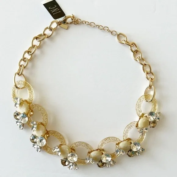 INC International Concepts Womens Gold Glitter Resin Crystal Link Necklace - Picture 1 of 5